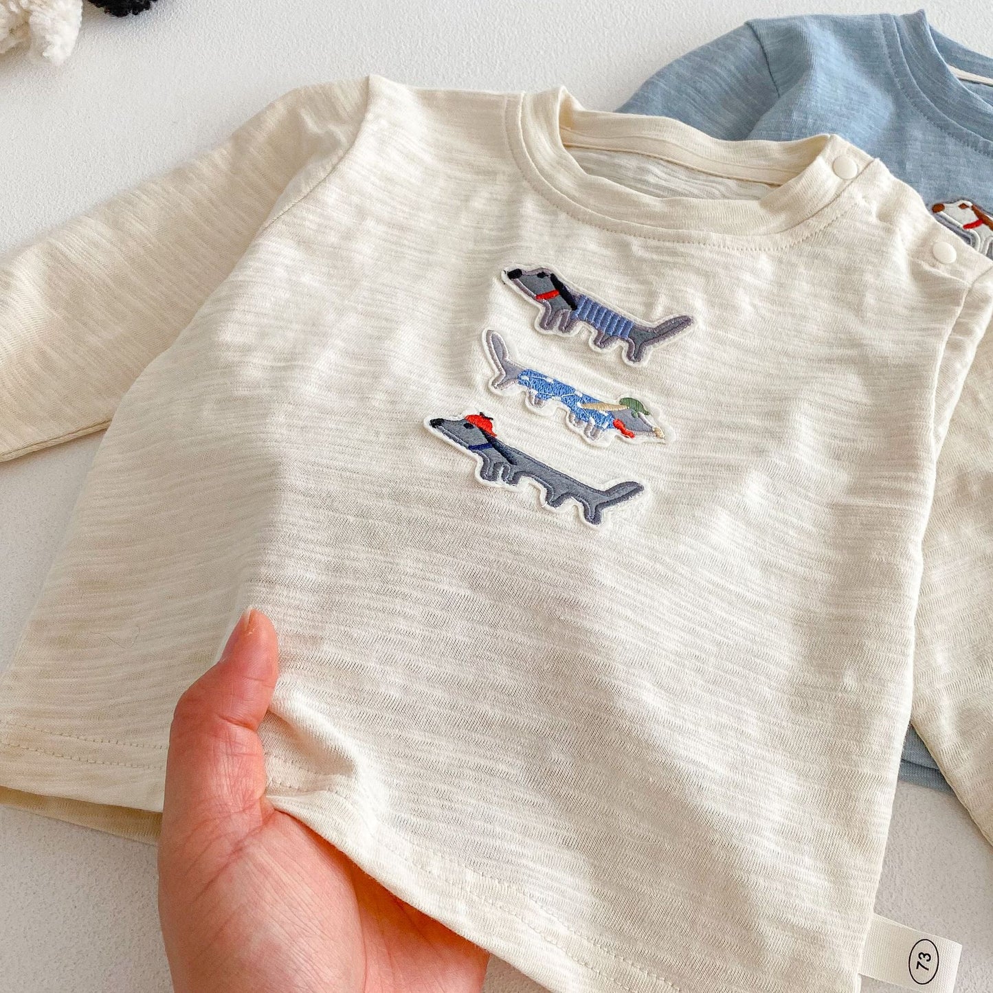 Children's Left Right Patch Cartoon Dog Bottoming Shirt Boy Loose Long Children's T-shirt