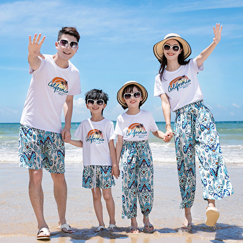 Family Three Or Four Clothes Travel Couple Cropped Straight Parent-child Outfit