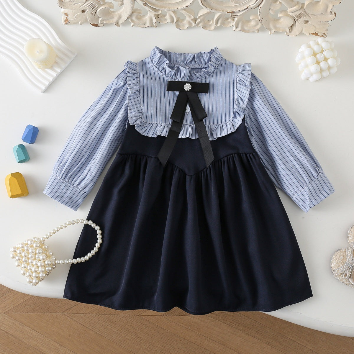 Children's Stitching Autumn Sweet Long Sleeve Skirt Shirt Little Children's Dress