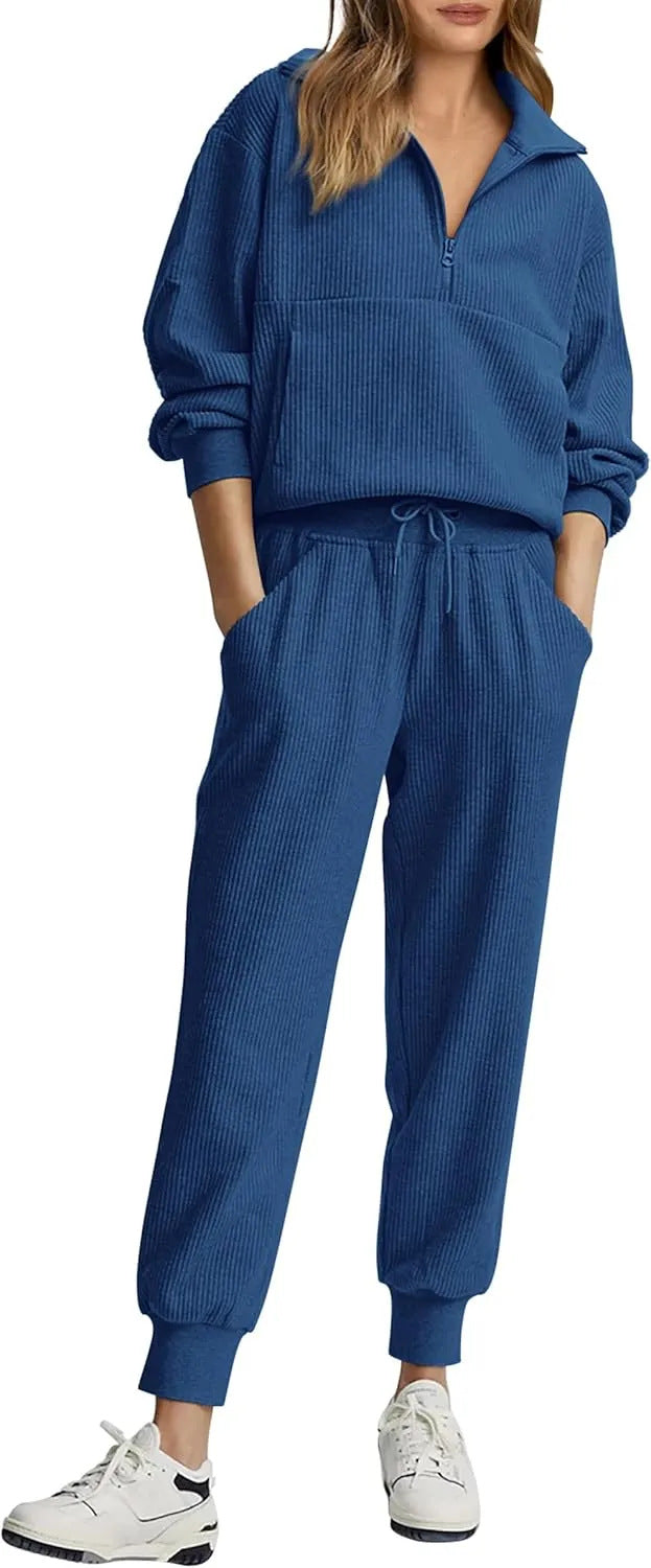 Unique Women's Half Zipper Long-sleeved Trousers Sweaters
