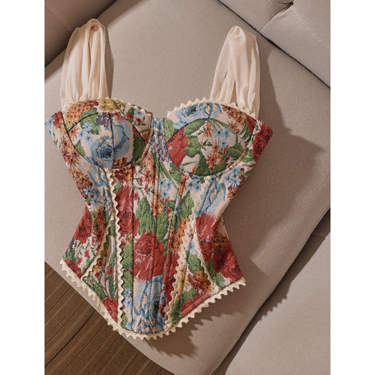Retro French Jacquard Oil Painting Sense Palace Style Chest Wrap Small Vest/suspenders/tube Top