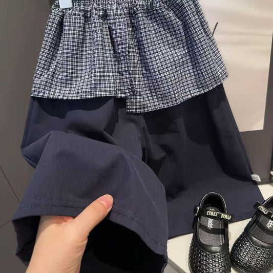 Fart Curtain Spring Fake Two-piece Casual Pure Children's Pants