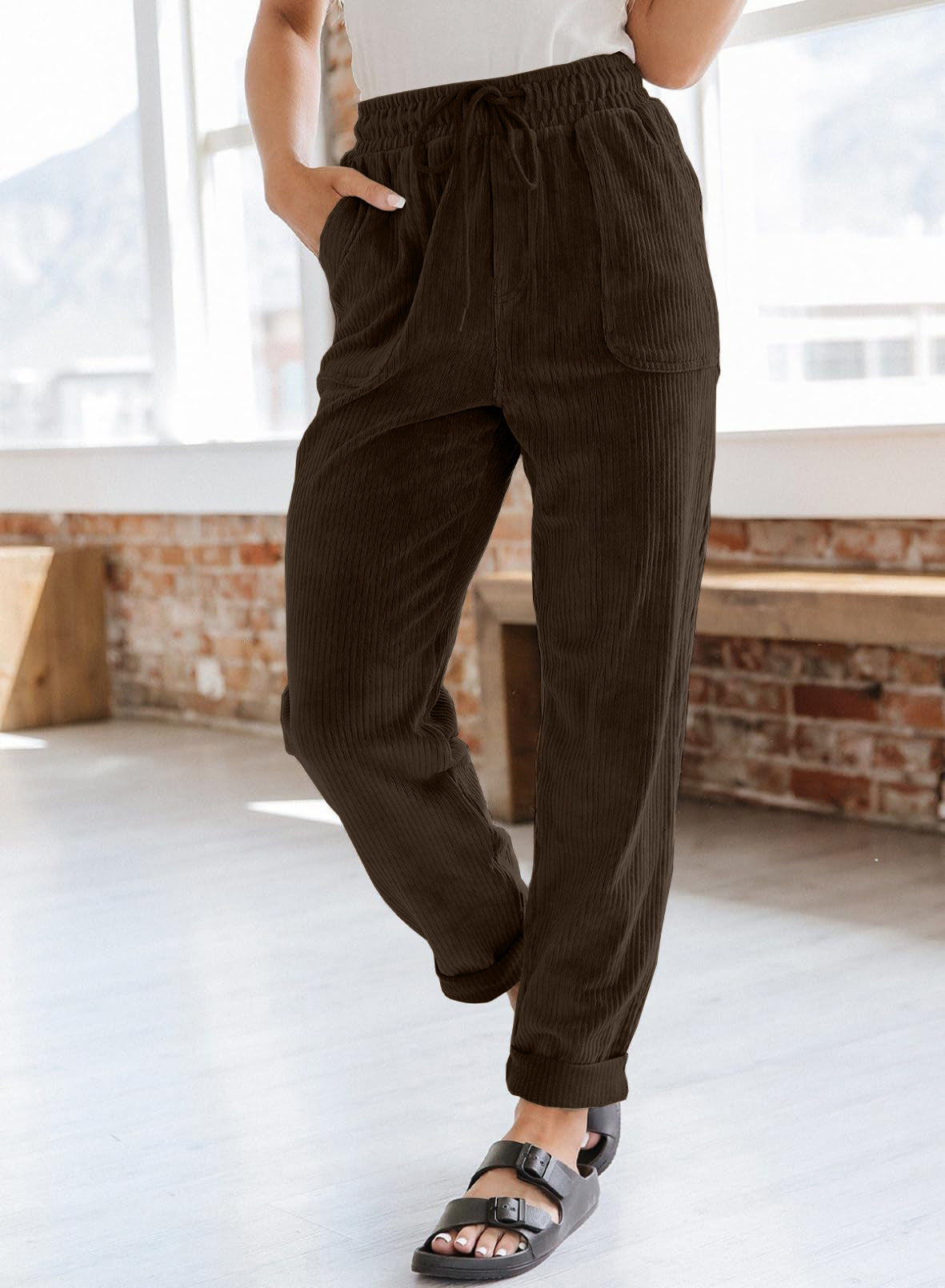 Women's Clothes Fashion Corduroy Solid Color Pants