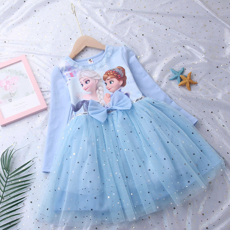 Children's Elsa Long Sleeve Cotton Autumn Clothes Tulle Tutu Children's Dress