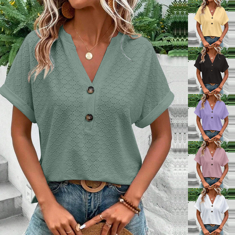 Women's Fashion Casual Solid Color Sleeve Button Shorts