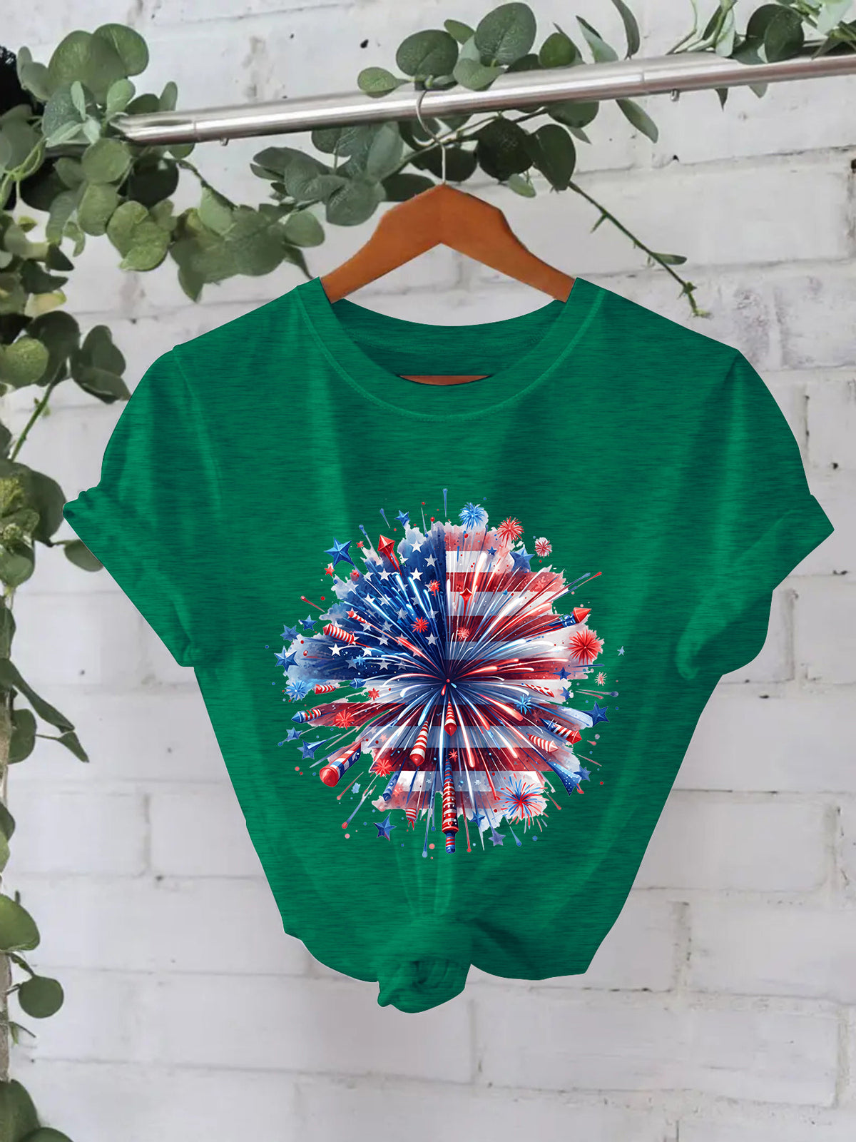 Women's Fashion Short-sleeved Independence Day Fireworks Printing Women's T-shirt