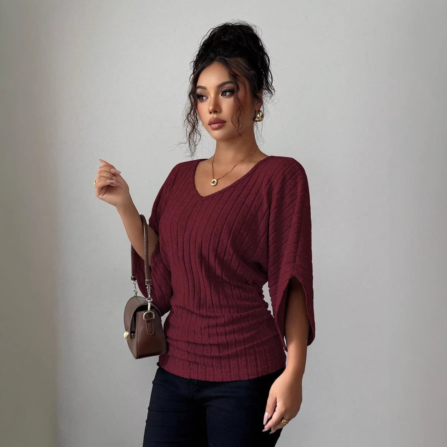 Women's Fashion Casual Batwing Sleeve Knitted Tops