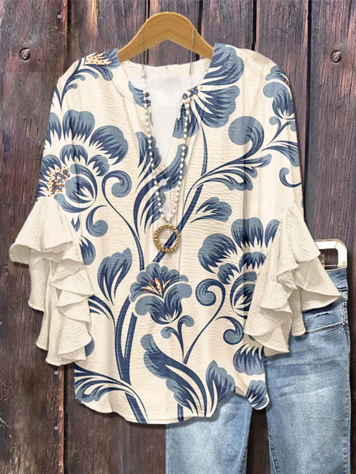 Women's Creative Flower Element Digital Printing Casual Tops