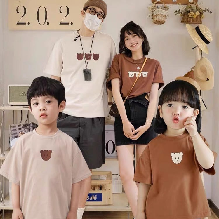 Korean Style Summer Clothing Family Pack Bear Class Parent-child Outfit