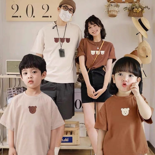 Korean Style Summer Clothing Family Pack Bear Class Parent-child Outfit