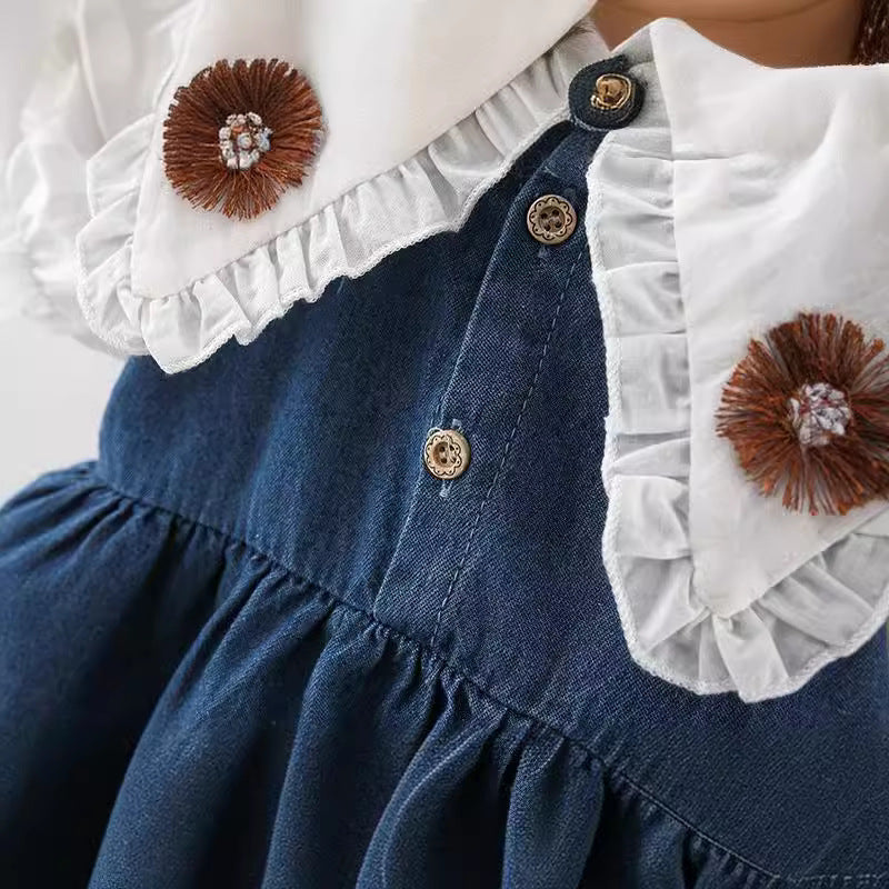 Children's Summer Denim Flower Short-sleeved Clothing Shirt Children's Dress