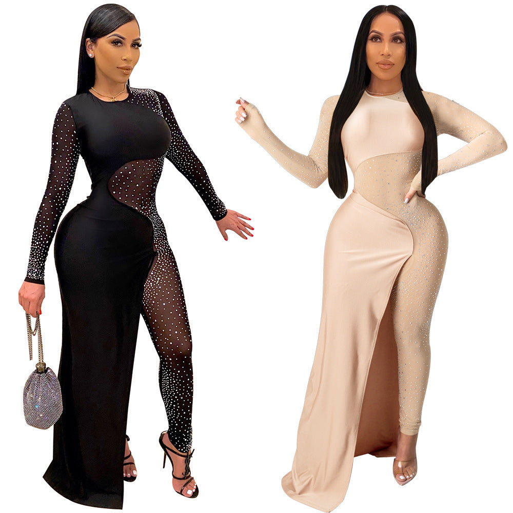 Hot Rhinestone Slim One-piece Nightclub Uniforms Fashion Casual Suit