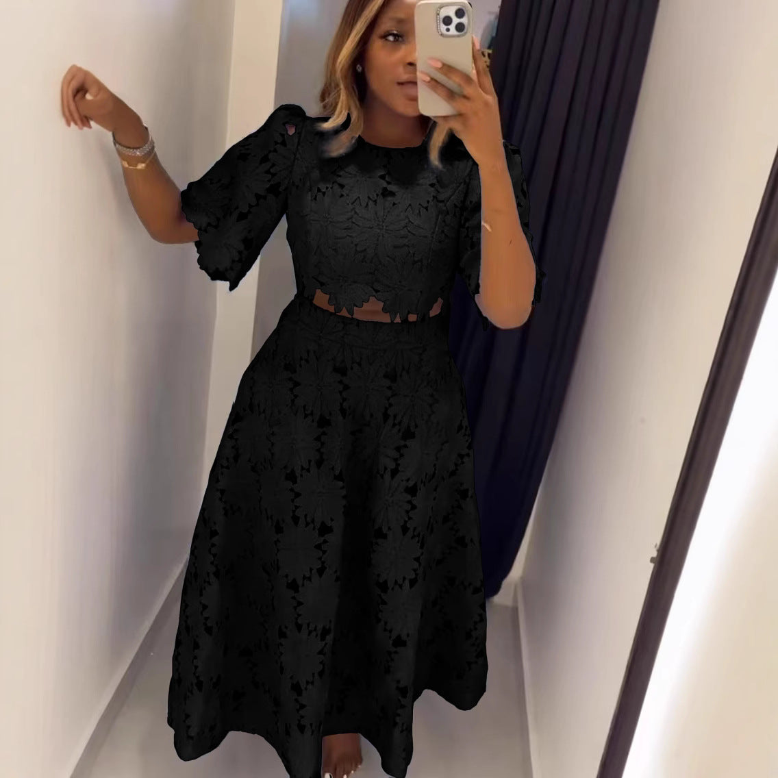 Women's Elegant French Style Design Hollow Set Fashion Casual Suit