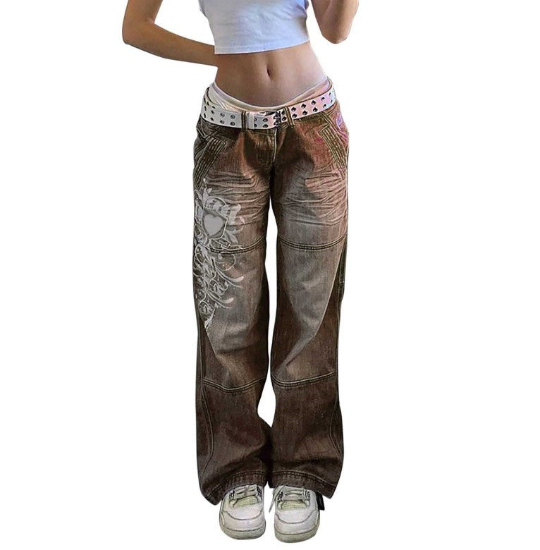Women's Street Style Irregular Pattern Print Loose Women's Jeans