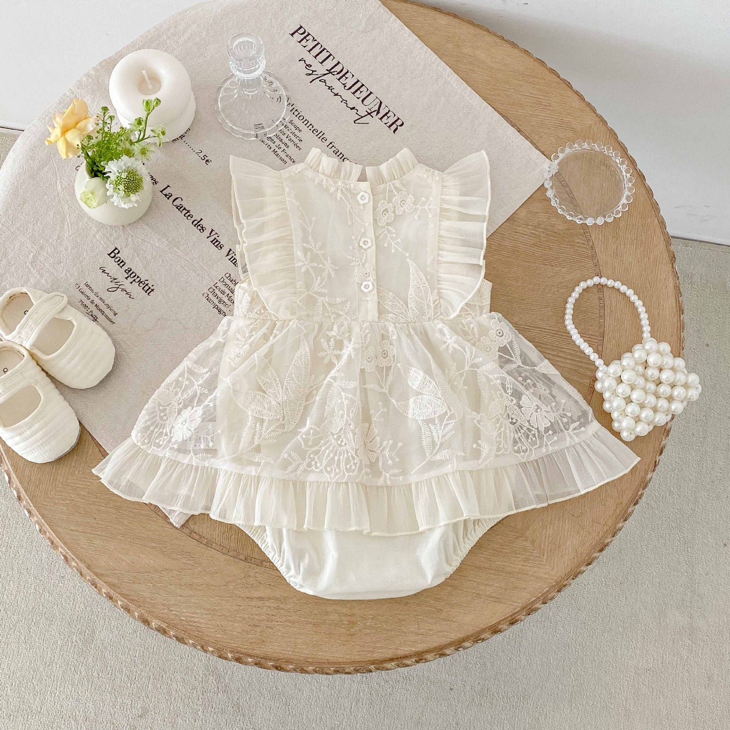 Year Old Celebration Dress Summer Fashion Mesh Flounced Sleeve Princess Jumpsuit, Climbing Suit