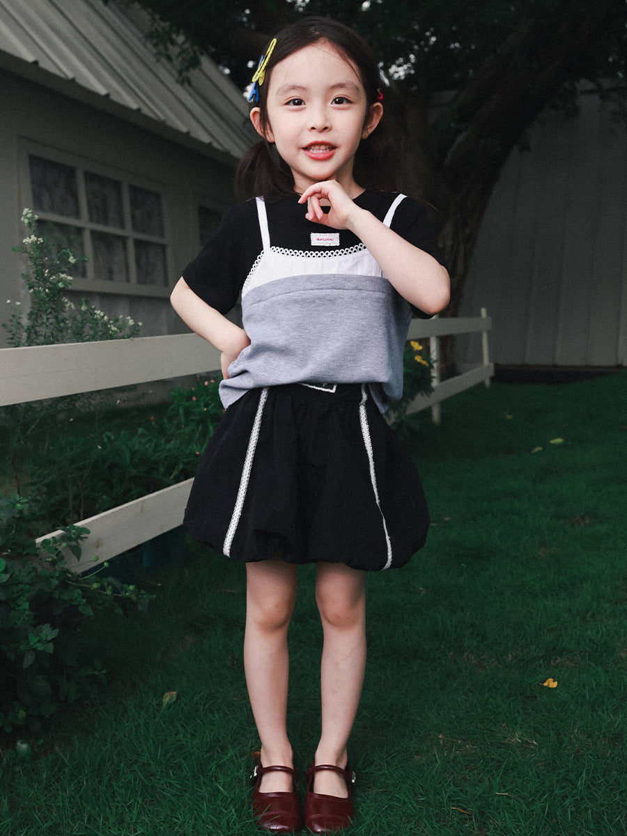 Children's Summer Mountain Outdoor Clothing Contrast Colors Lace Children's T-shirt