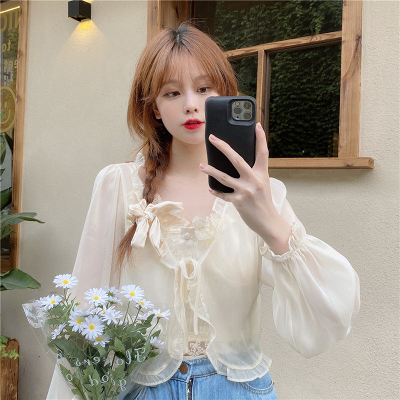 Protection Summer Super Fairy Outer Shawl Sling Lace Shirt, Chiffon Shirt