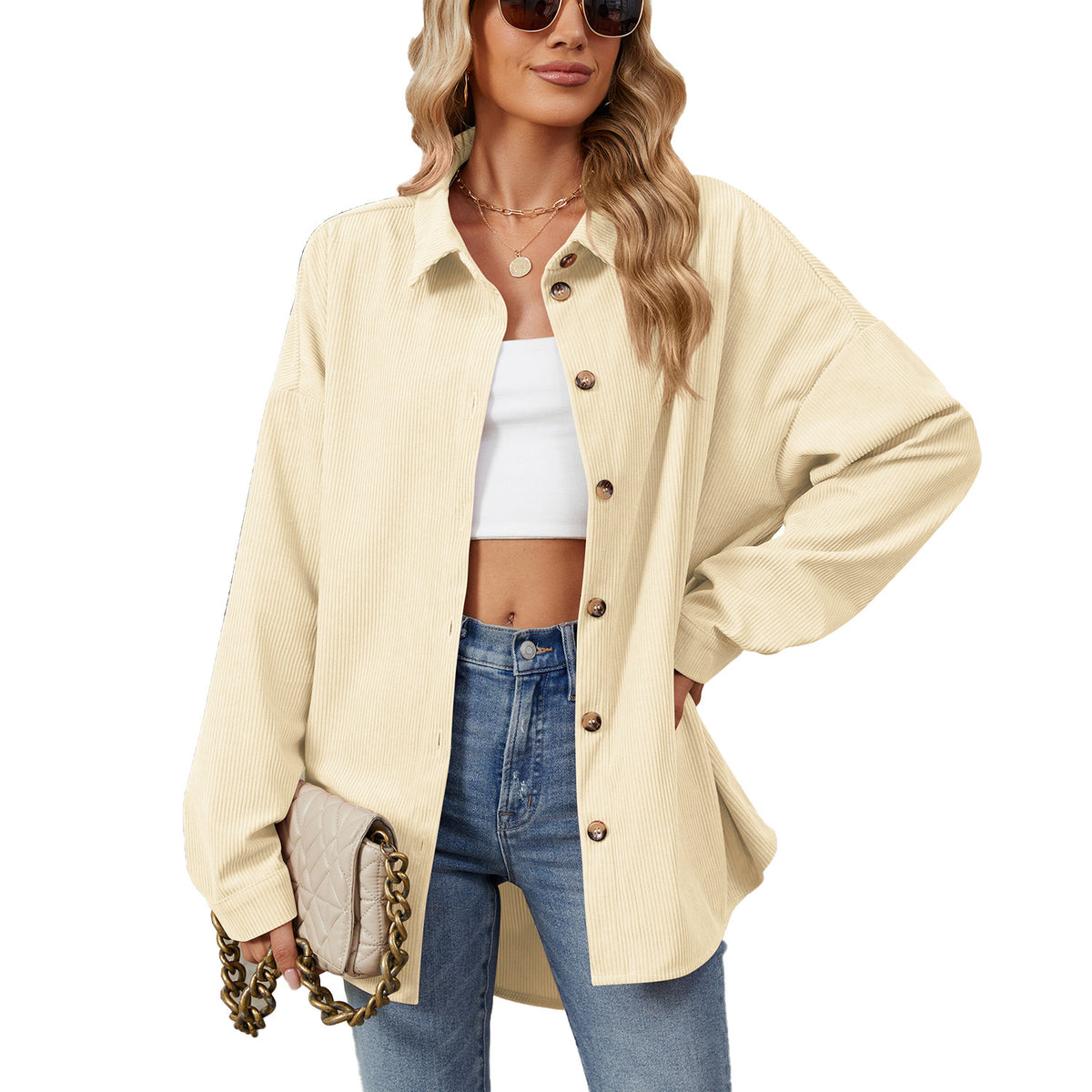 Women's Solid Color Polo Collar Button Long Coats