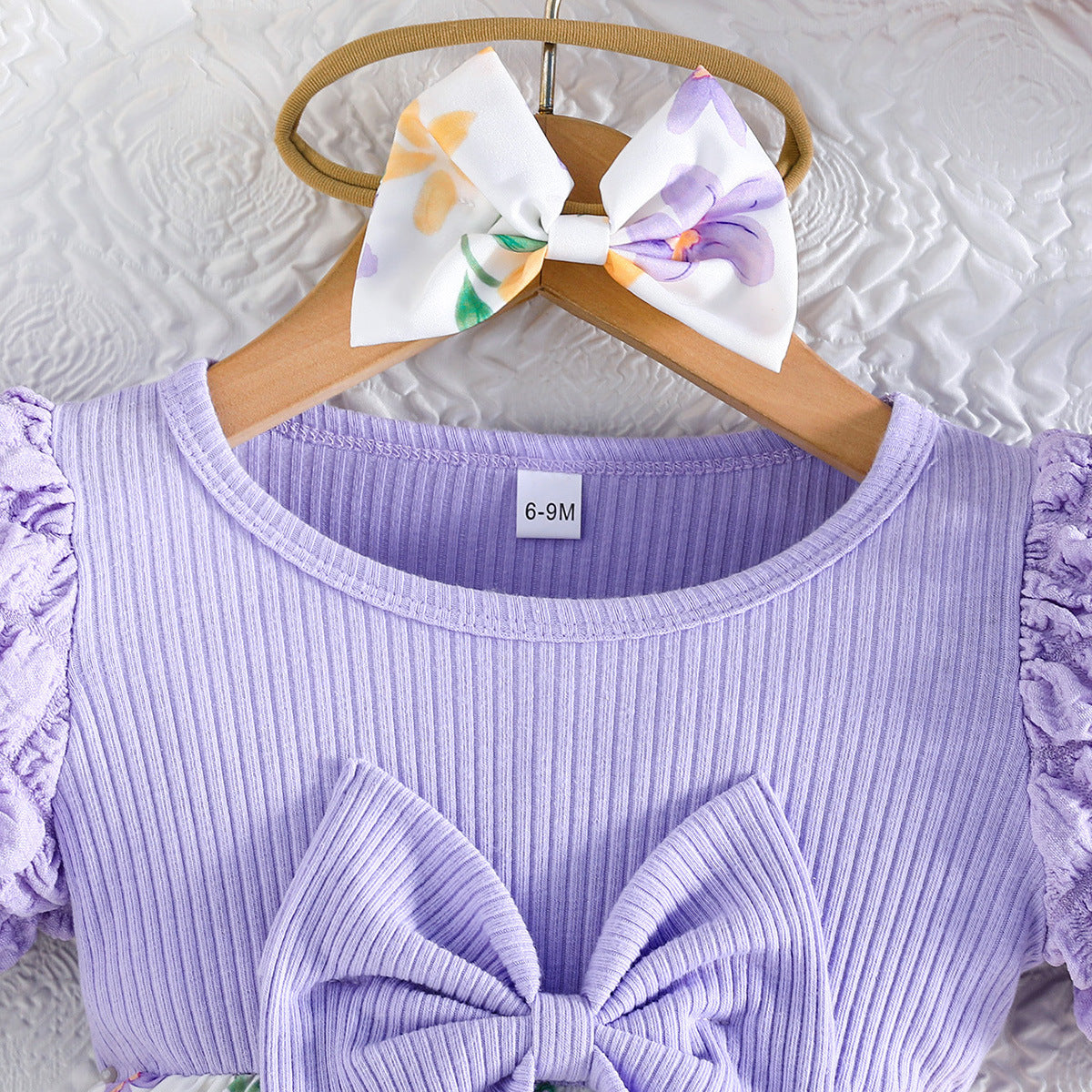 Puff Sleeve Sunken Stripe Top Floral Children's Dress