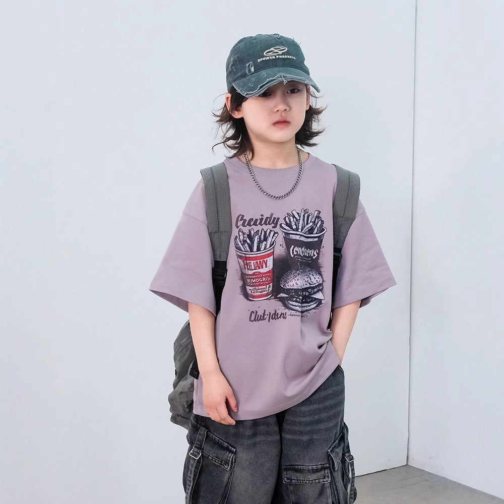 Children's Fashion Half Sleeve Older Cotton Tops Western Children's T-shirt
