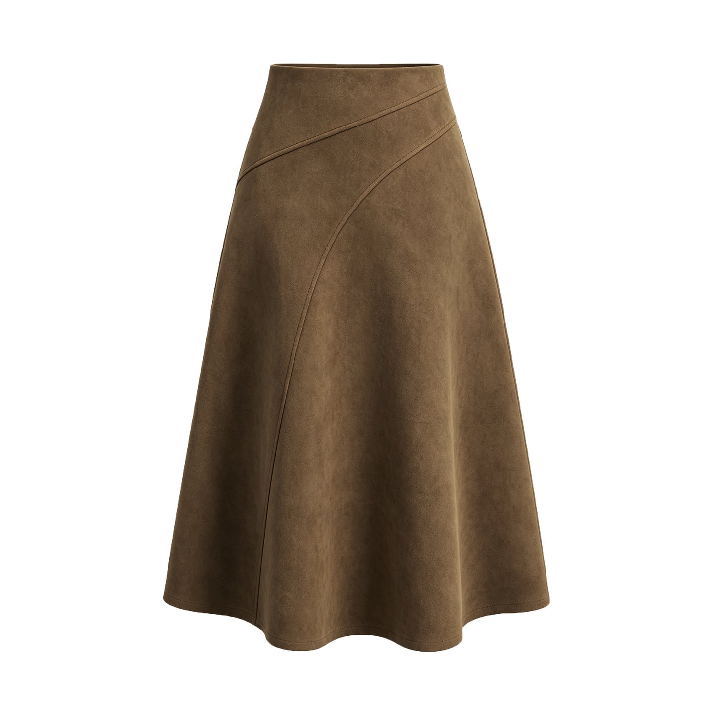 Women's Stitching High Waist Elastic Zipper A- Line Midi Skirt