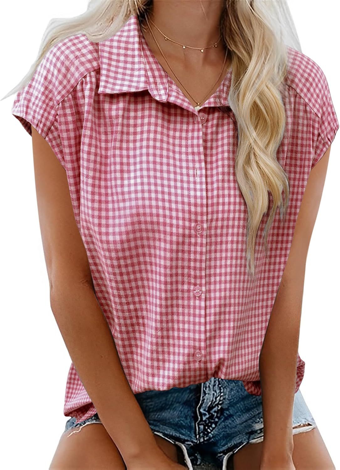 Women's Summer Button Short-sleeved Shirt Lapel Casual Blouse