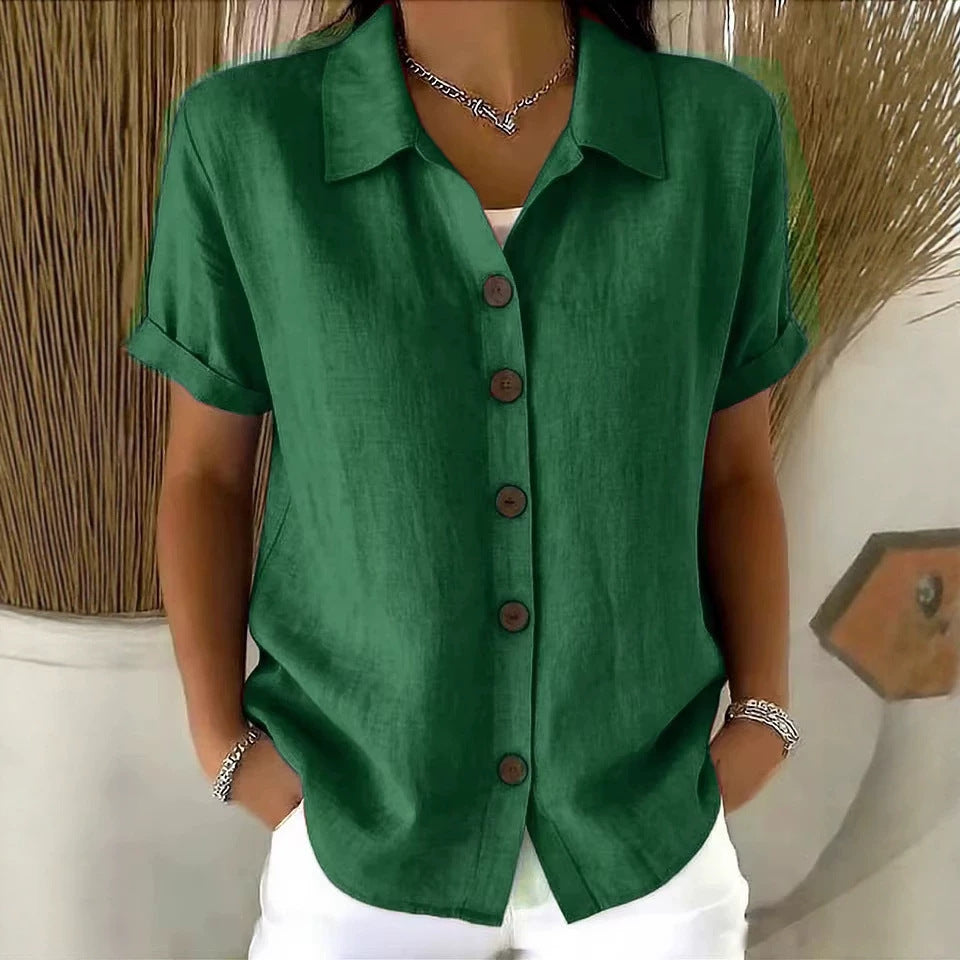 Summer Solid Color Polo Collar Shirt Button Casual Comfortable Shorts