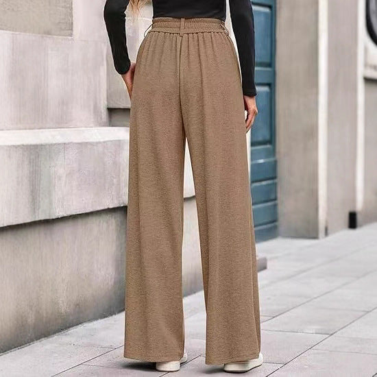 Women's Rib Loose Straight Trousers Commuting Wear Pants