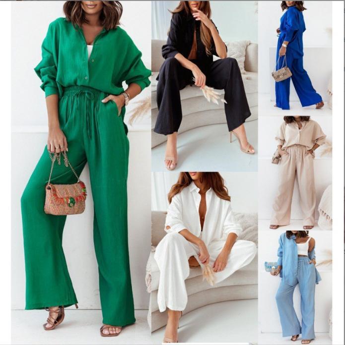 Women's Loose Elastic Wrinkle Long-sleeved Shirt Suits