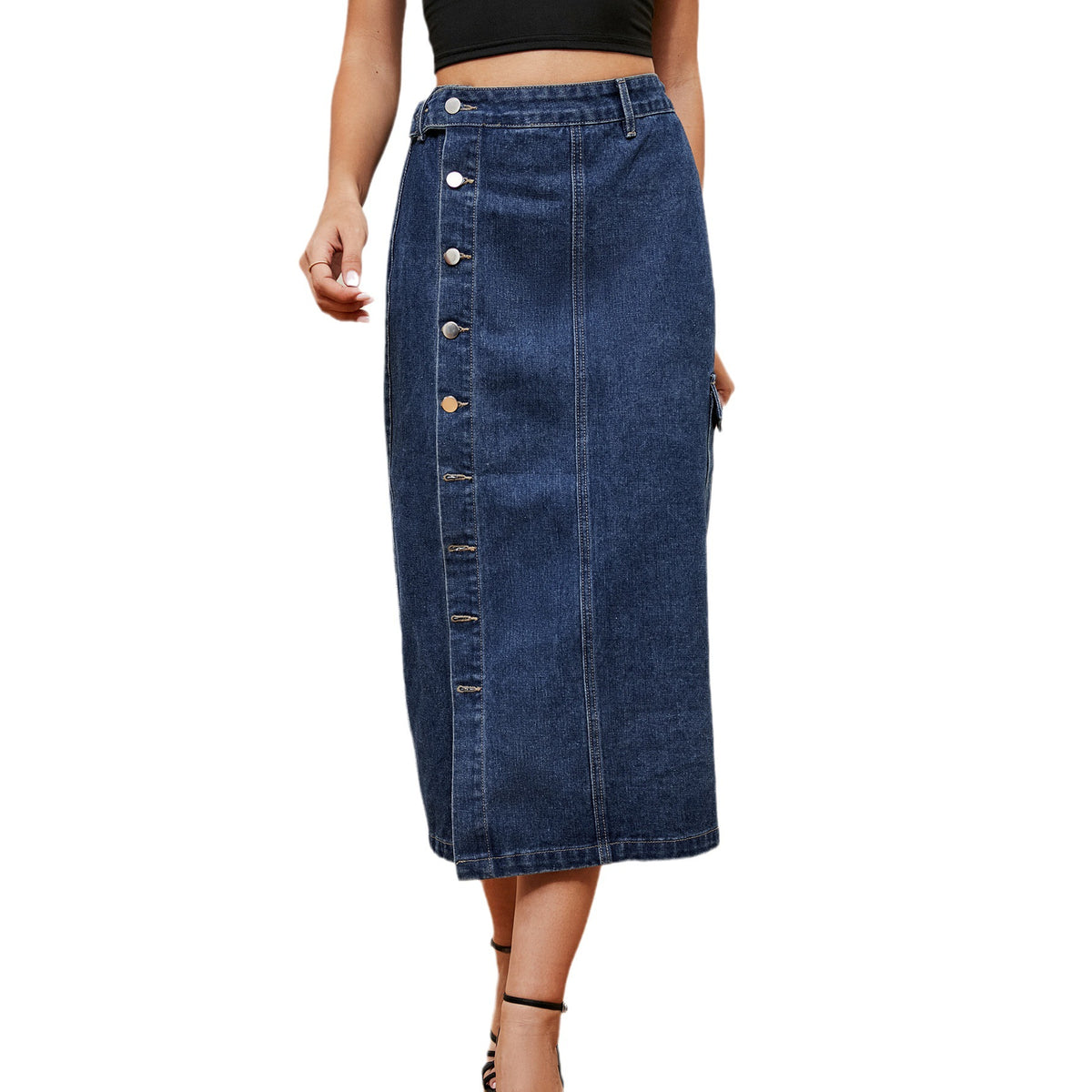 Women's Hot Half Elastic Denim Cargo Casual Pants