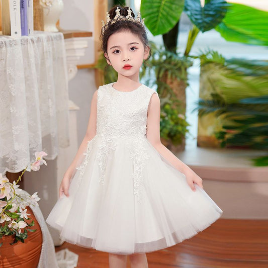 Children's Summer Princess Fashion Puffy White Gauzy Fashionable Vest Super Children's Dress