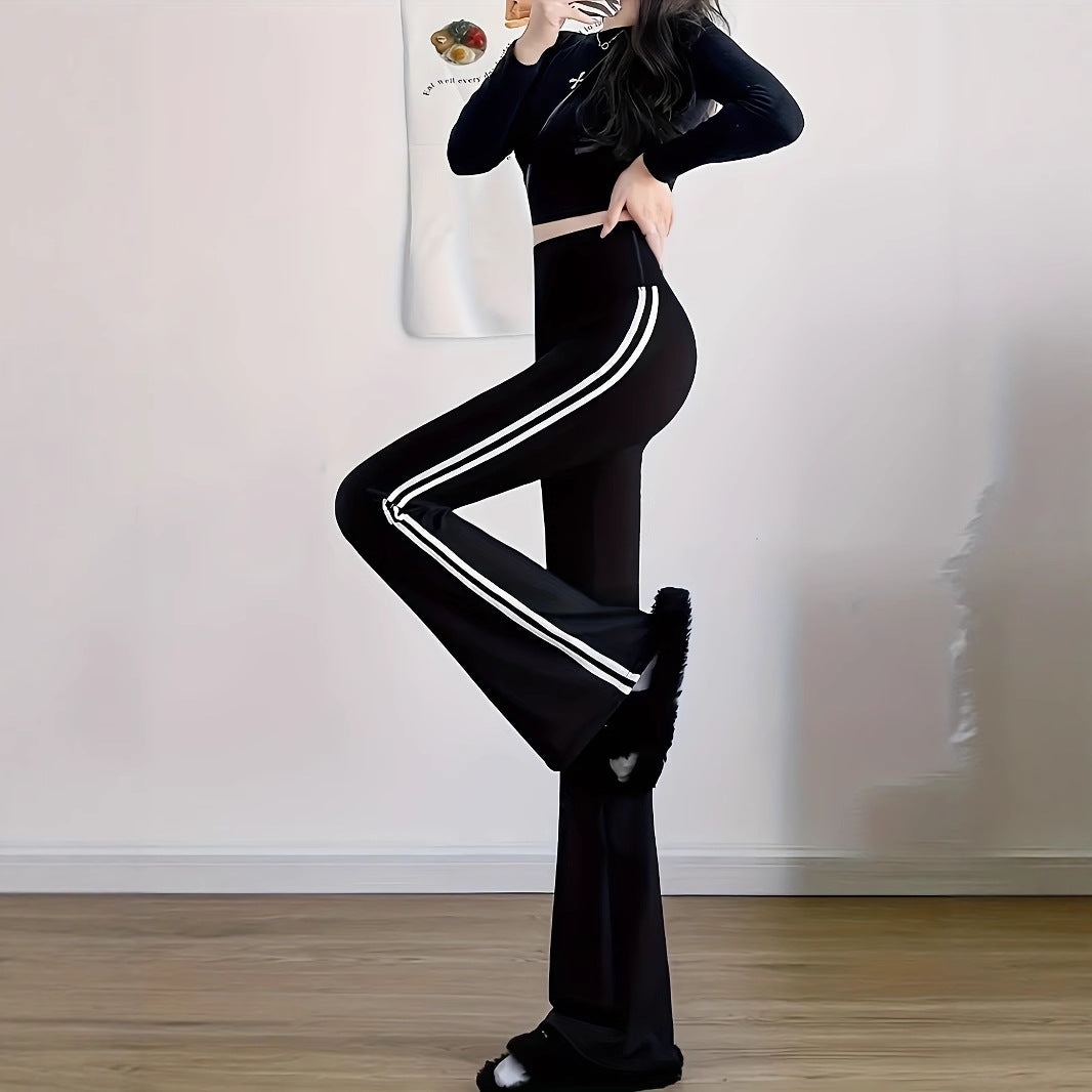 Women's Side White Stripe Sports Bell-bottom Loose Casual Pants