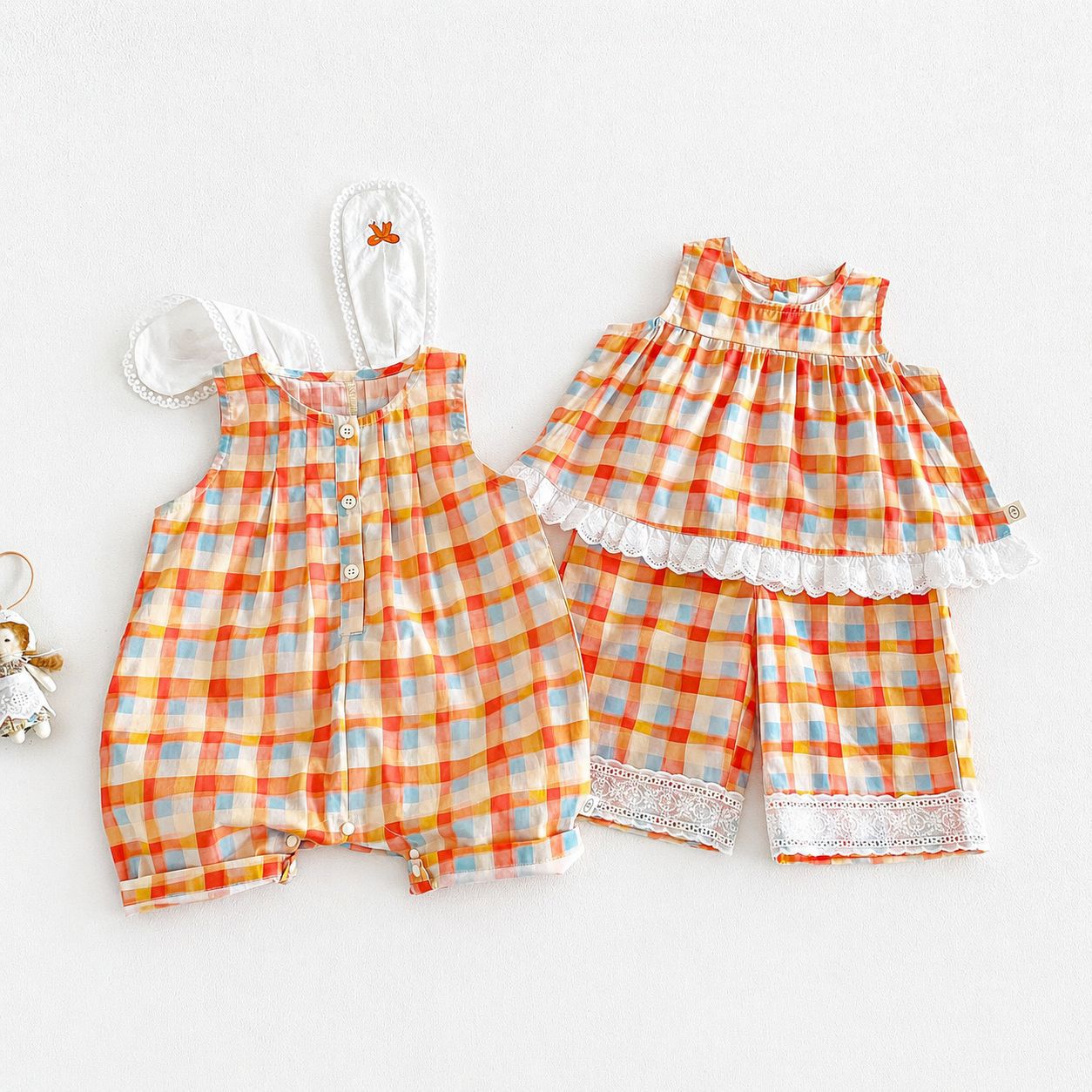 Super Cute Suspender Summer Fashion Big Ears Jumpsuit Plaid Children's Pants
