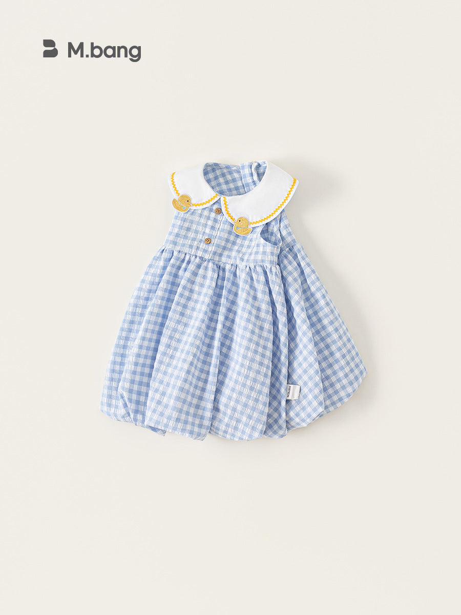 Children's Clothing Summer Cute Doll Collar Skirt Embroidered Tartan Children's Dress