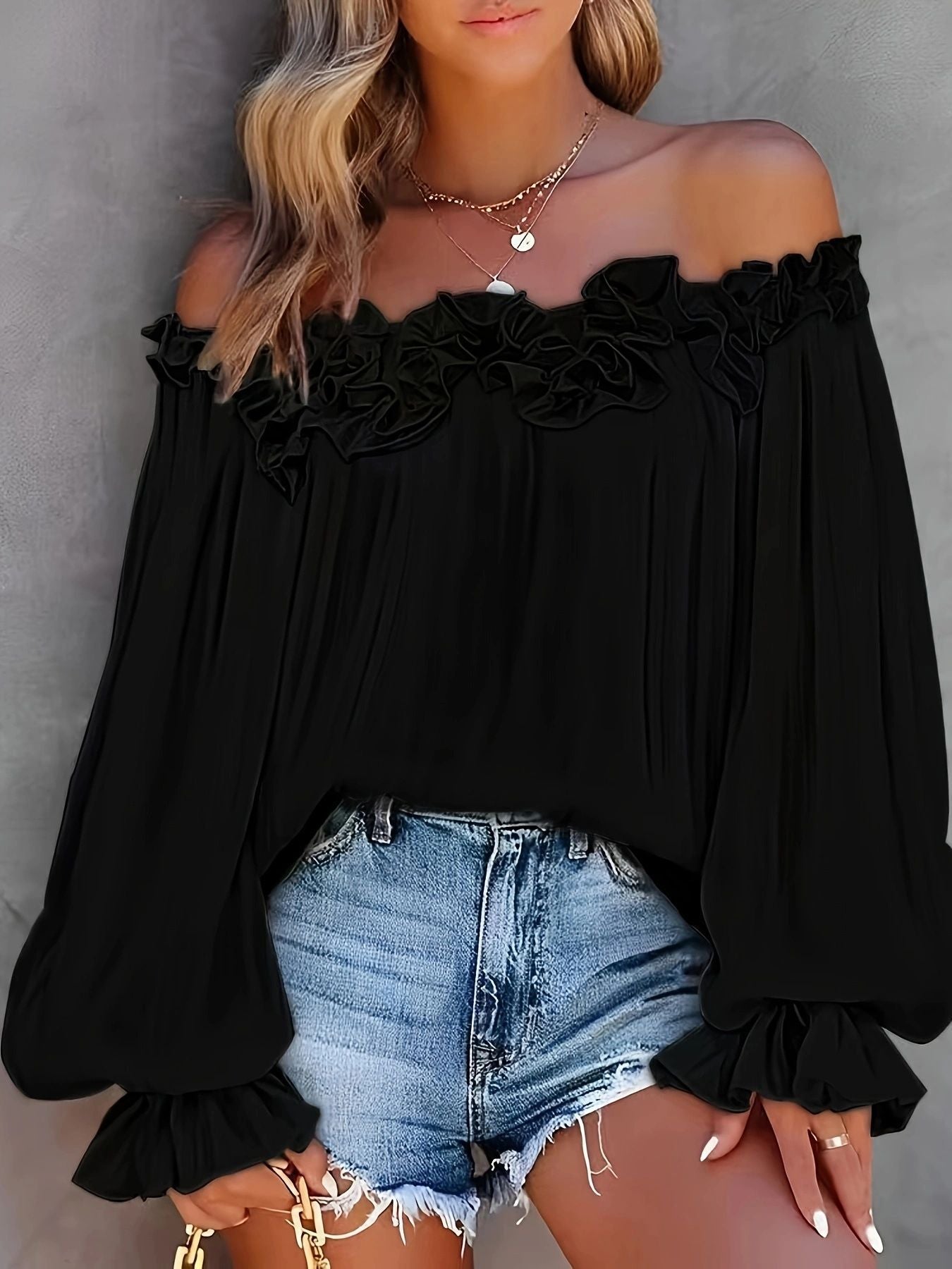 Women's Elegant Style Casual Long Sleeve Ruffle Shirt Loose Women's T-shirt