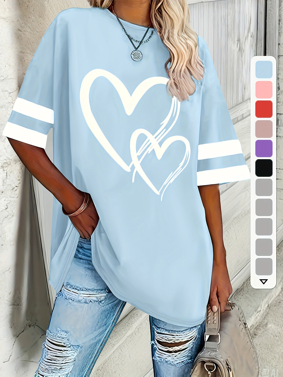 Women's Casual Sleeve Love Elegant Comfortable Pullover Large Size T-shirt