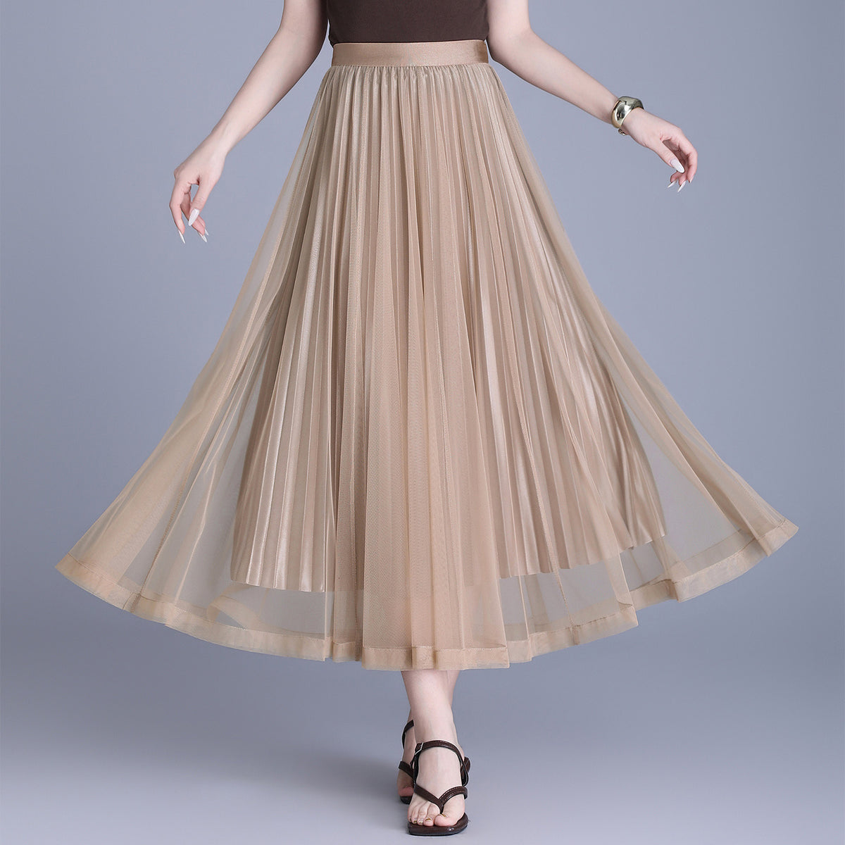 Women's Hem Gauzy Double-sided Wear Woolen Pleated Mid-length Skirts