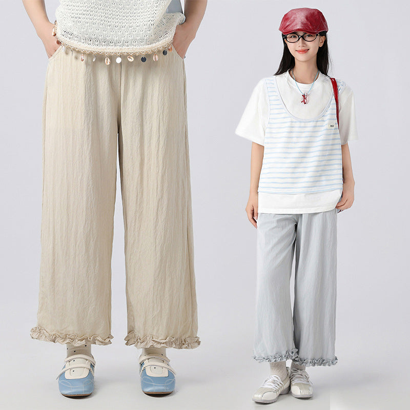 Junior High School Summer Thin Cropped Medium Big Large Size Children's Pants