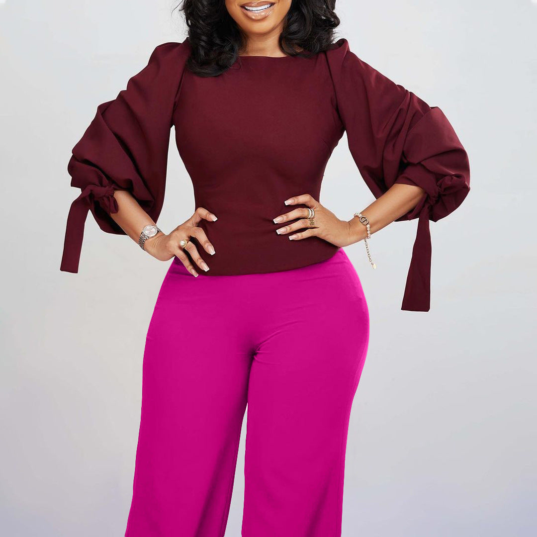 Women's Large Tied High Waist Wide Leg Fashion Casual Suit