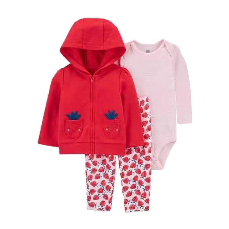 Women's & Men's Clothing Sweater Jacket Hooded Long-sleeved Romper Three-piece Children's Suit