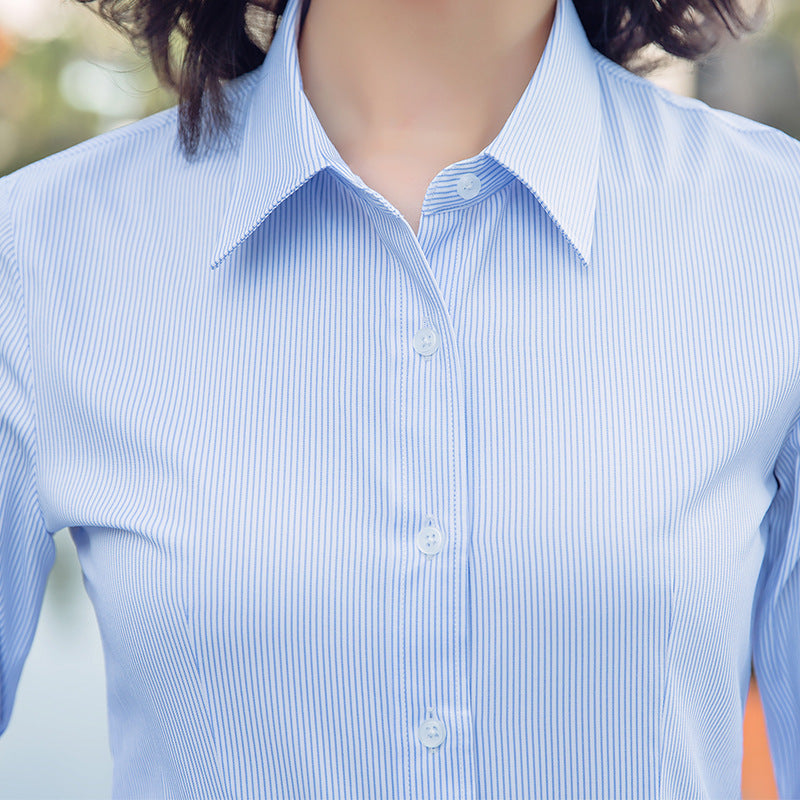 Women's Vertical Stripes Business Shirt Long-sleeved Farmer Bank Work Blouse