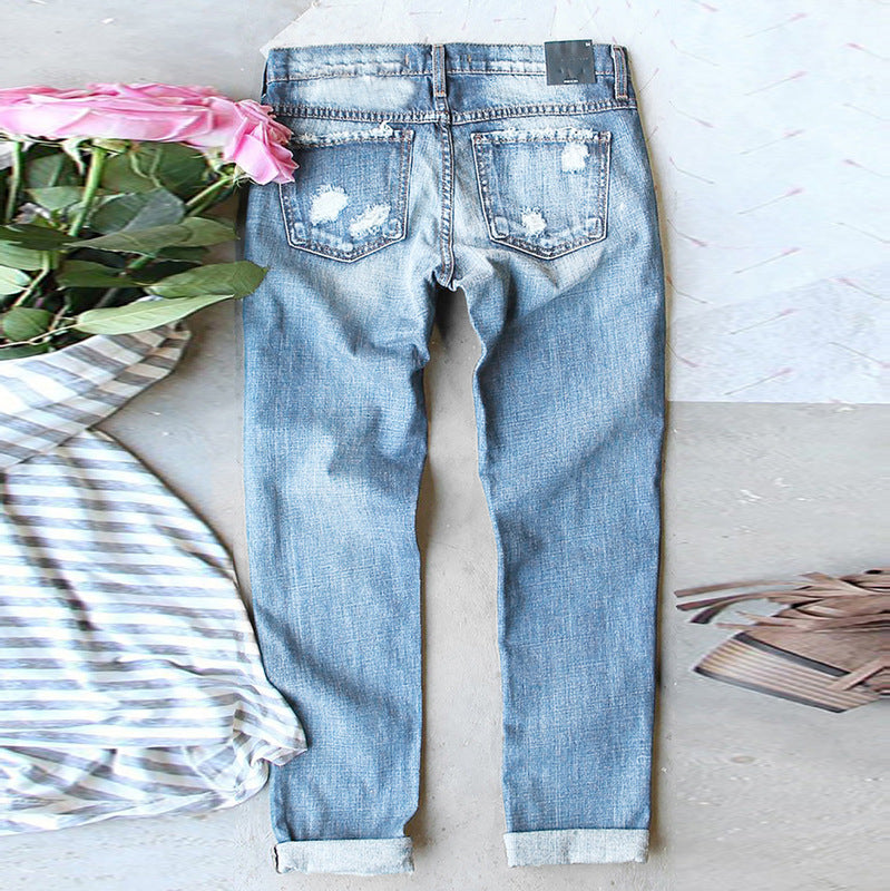 Women's Street Printing Ripped Straight Denim Trousers Women's Jeans