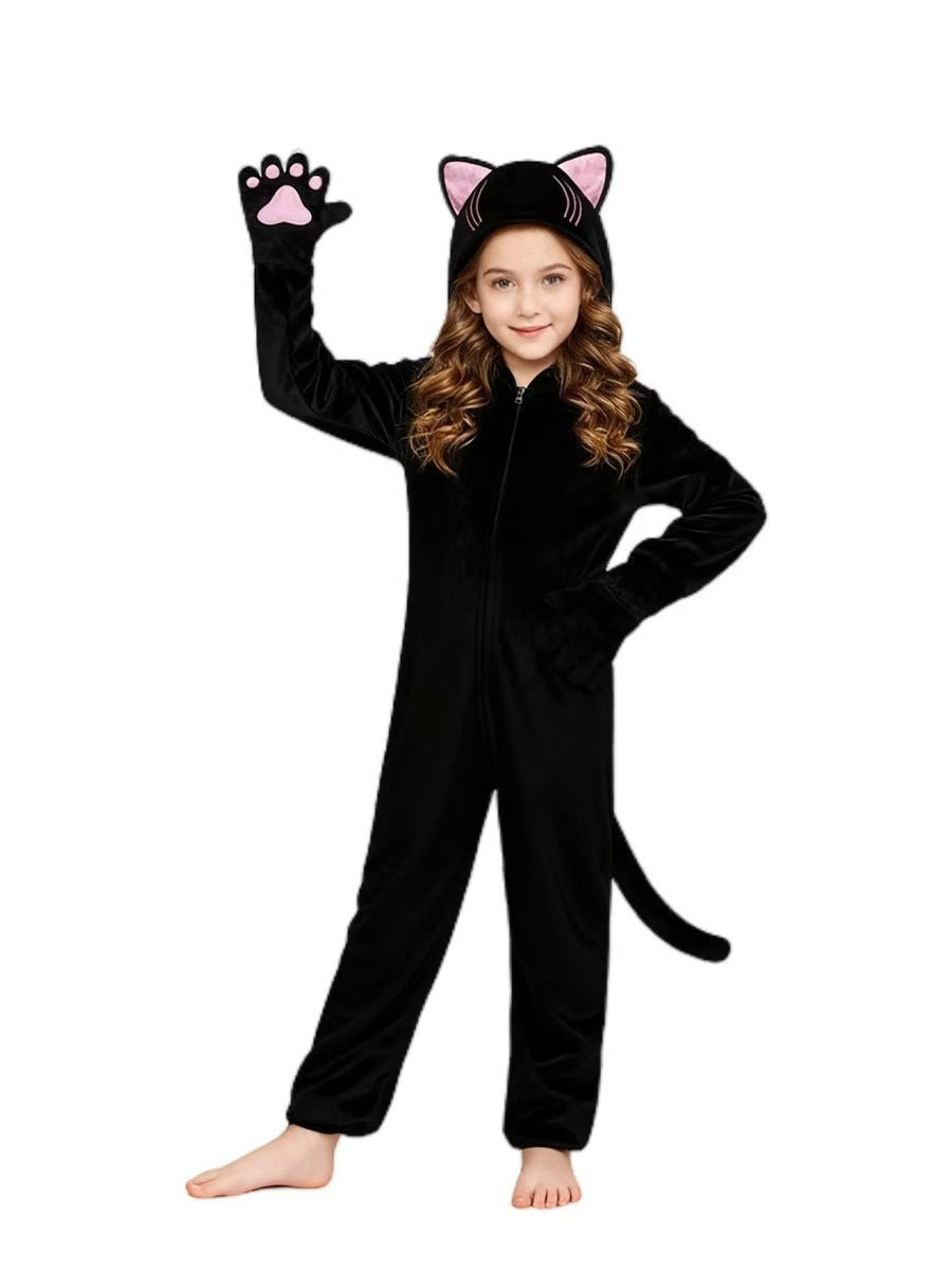 Children's Clothes Halloween Costume Black Animal Jumpsuit Stage Performance Jumpsuit, Climbing Suit