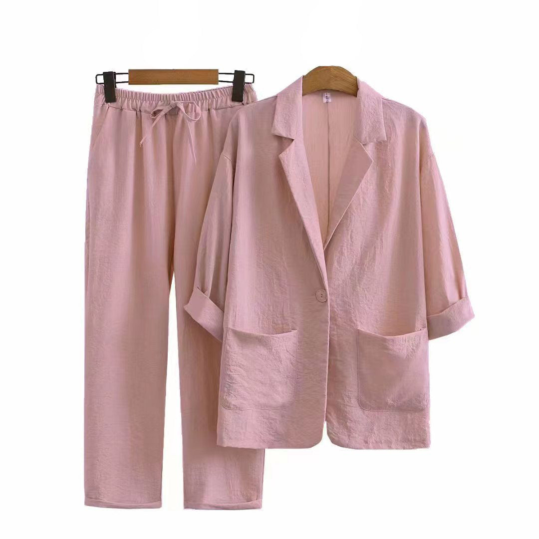 Women's Autumn Commuter Cotton Linen Pocket Loose Fashion Casual Suit