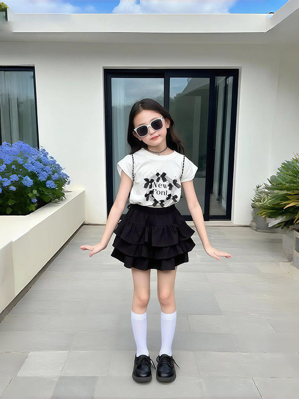 Teens Short Sleeve Cake Dress Thin Little Sweet College Children's Suit