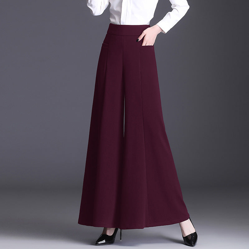 Spring High Waist Flared Loose Culotte Black Casual Pants