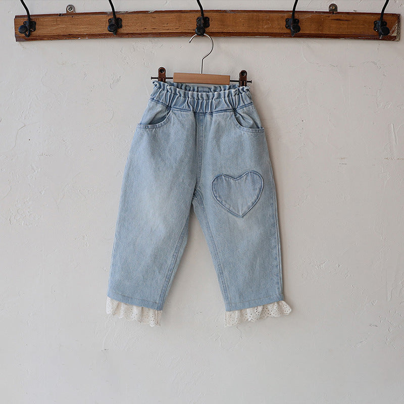 Shan Sweet Elastic Waist Lace Edge Soft Children's Pants