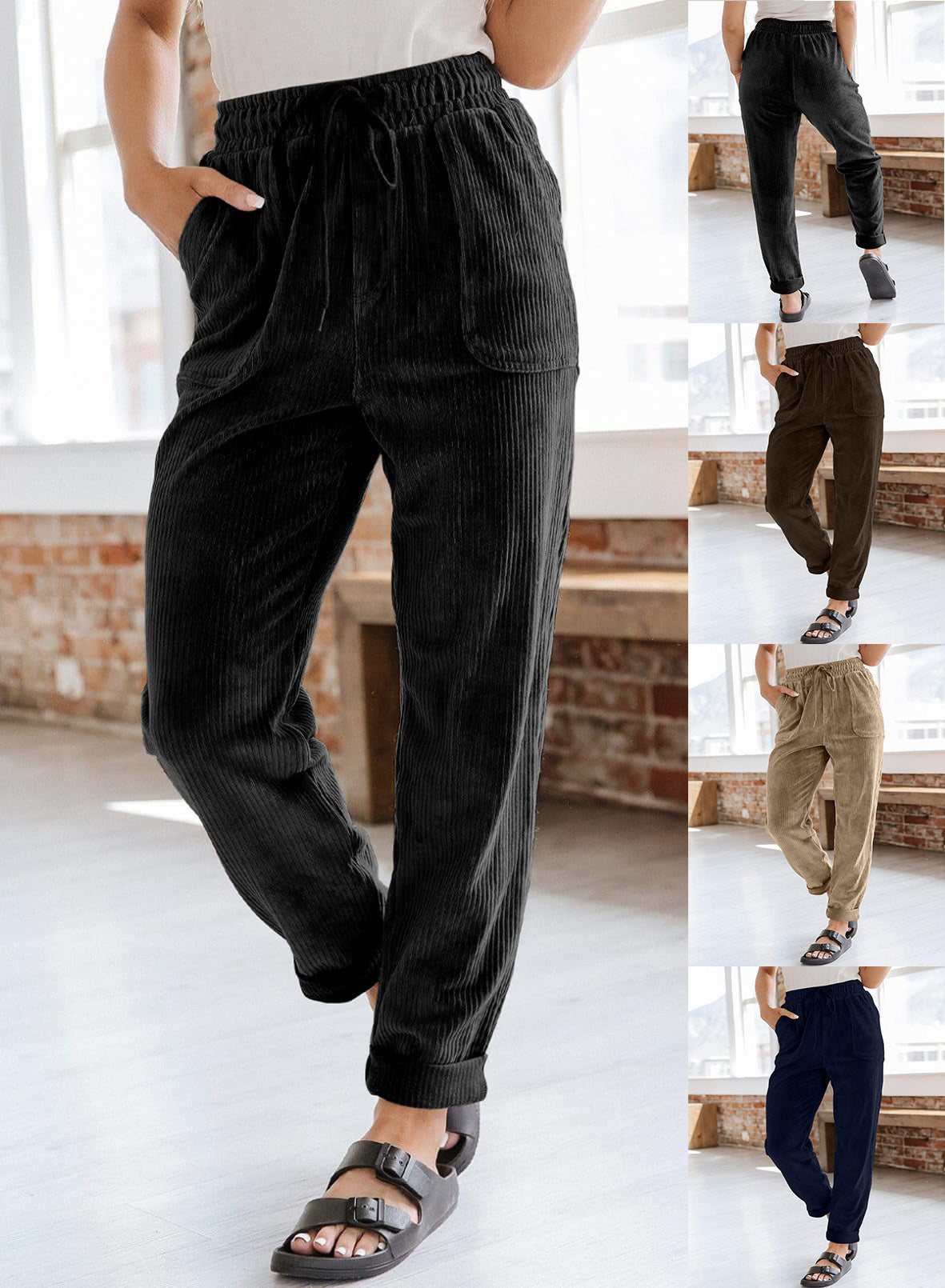 Women's Clothes Fashion Corduroy Solid Color Pants