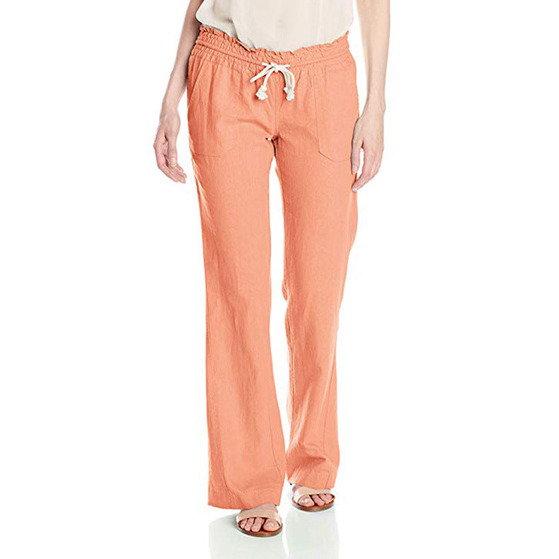Women's Soft Cotton Linen Pure Color Tied Loose Pants