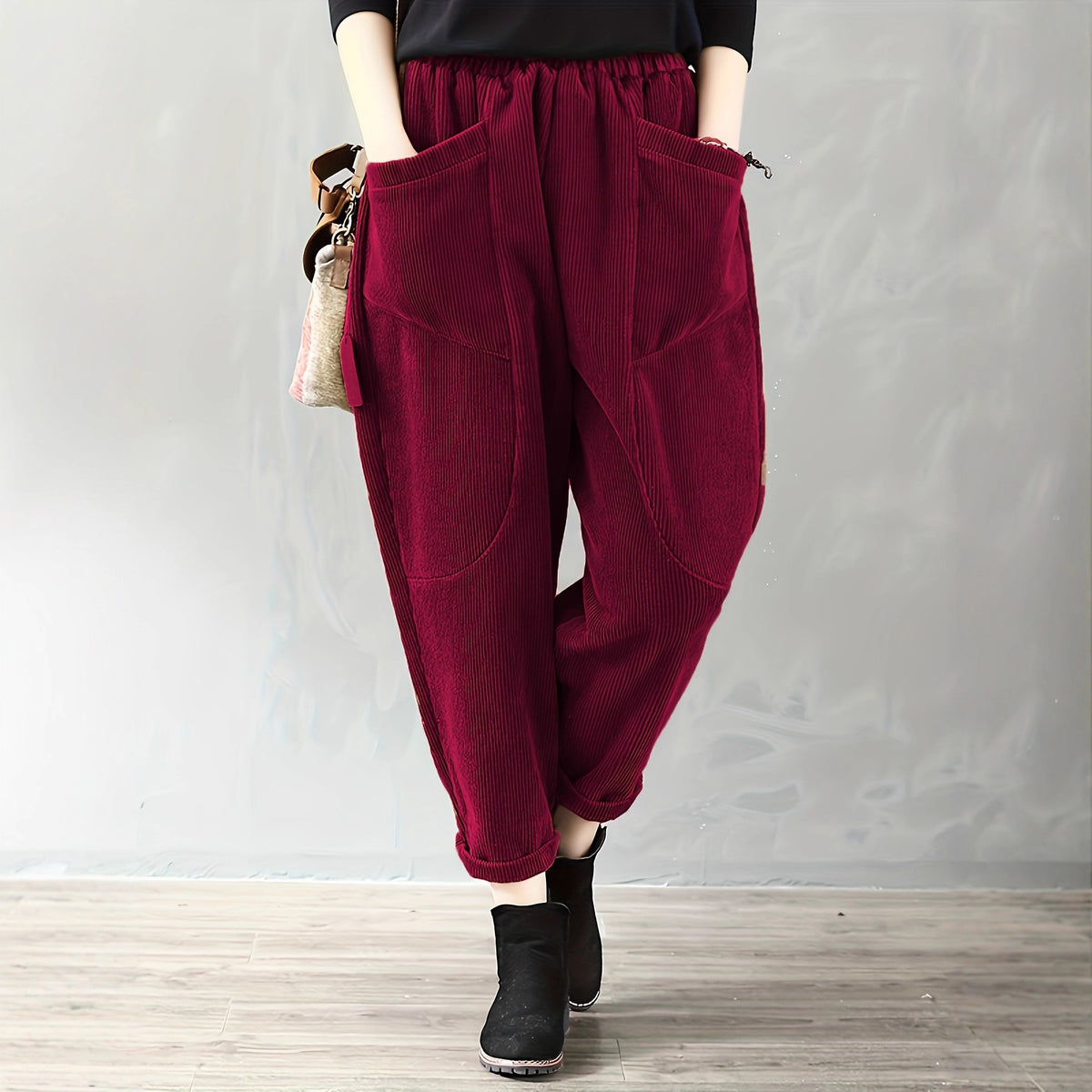 Women's Waist Fashion Corduroy Loose Outer Wear Pants
